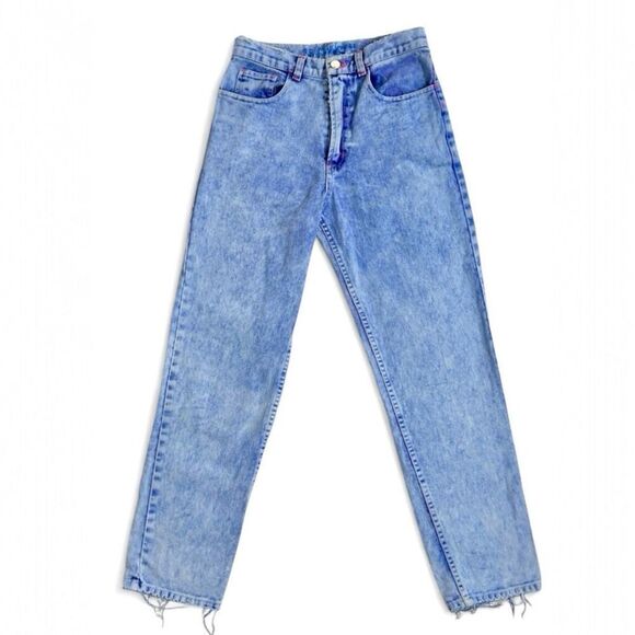 Mokuyobi Acid Wash Jeans Size 28 High Rise Straight Leg Denim Raw Hem Y2K Vibe - Picture 1 of 11